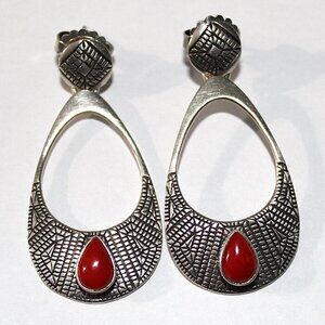 Vintage Elgin Tom Sterling Silver Red Stone Earrings 12 Grams